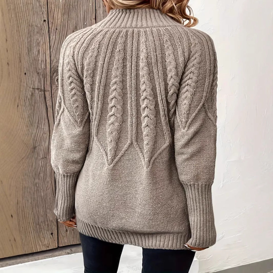 Womens Knitted Casual Cable-weave Long-sleeve Sweater