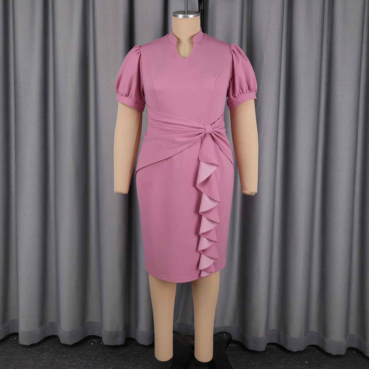 Chic Plus-Size Stand-Collar Bodycon Midi Dress