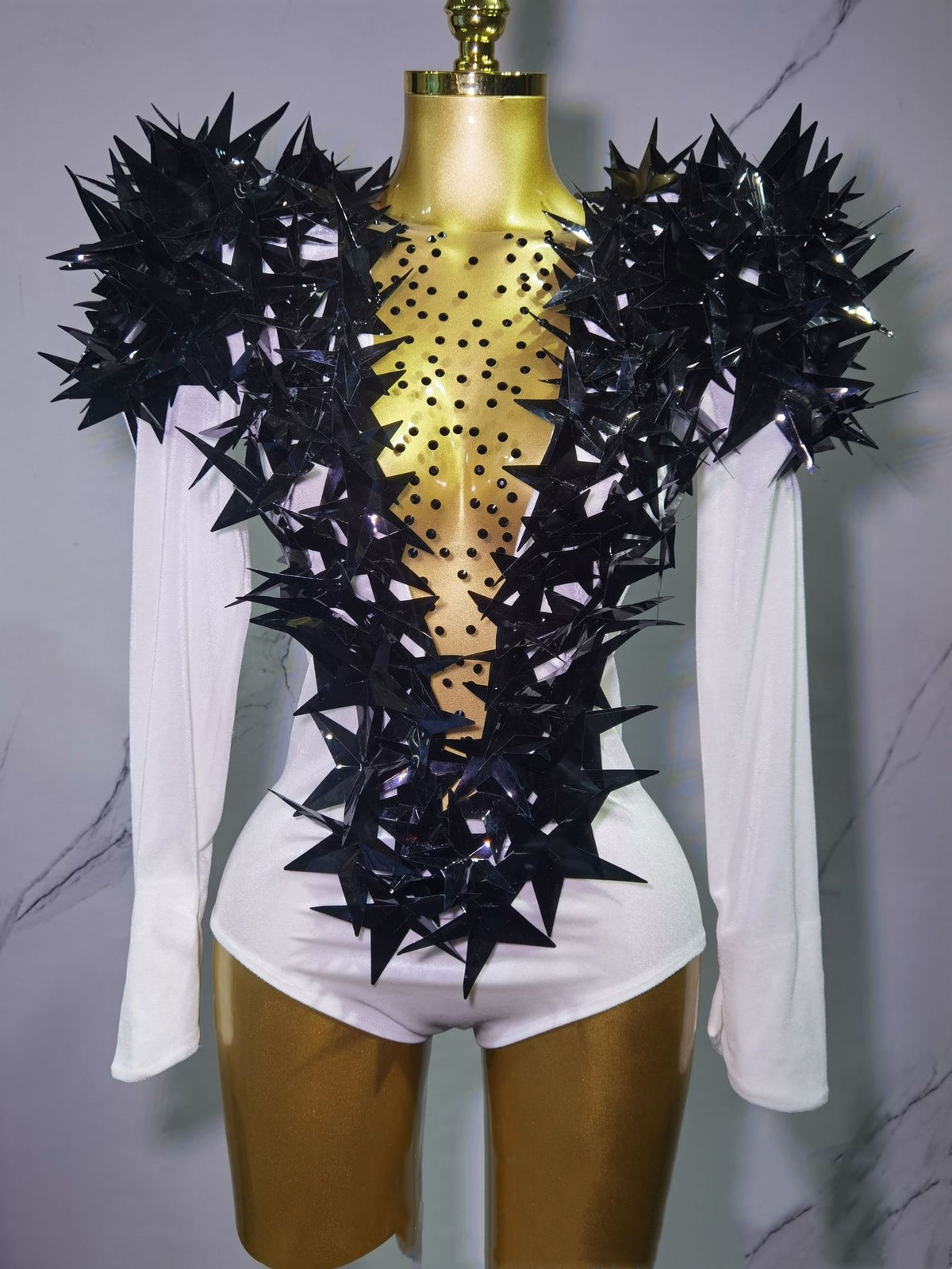 Golden Star Padded Shoulder Jumpsuit Statement Stage Outfit