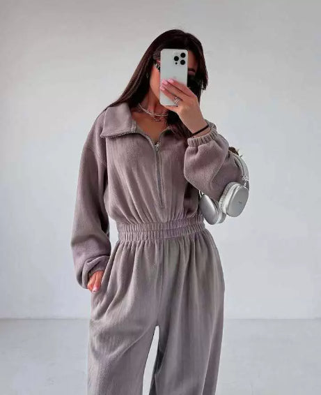 Women's Casual Long Sleeve Elastic Waist Jumpsuit