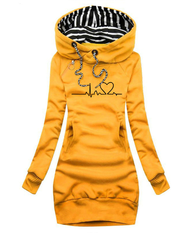 Women's Cute Heart Print Long Hoodie Pullover Sweatshirt