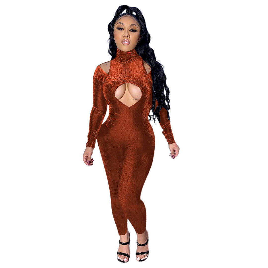 Stylish Casual Mid-neck Velvet Jumpsuit