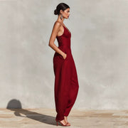 Minimalist Linen Crew-Neck Sleeveless Jumpsuit