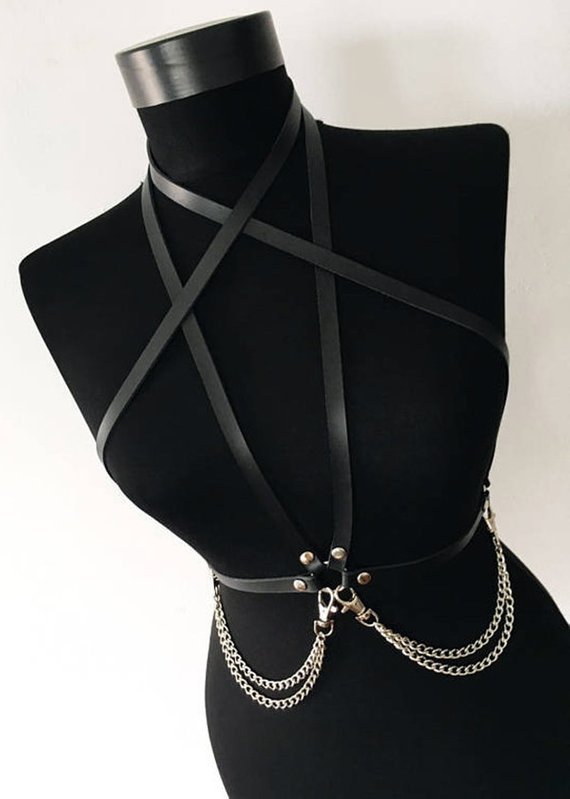 Leather Chain Bra Accessory - 6 Pack Pin Buckle Belts