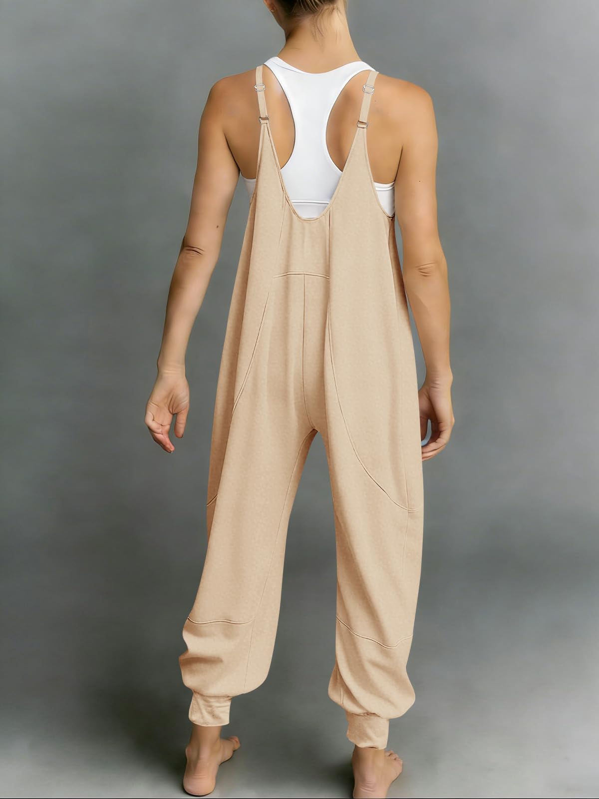 Fisoew Jumpsuits For Women Summer Casual Overalls Spaghetti Strap Sleeveless Pleated Rompers Jumpers With Pockets
