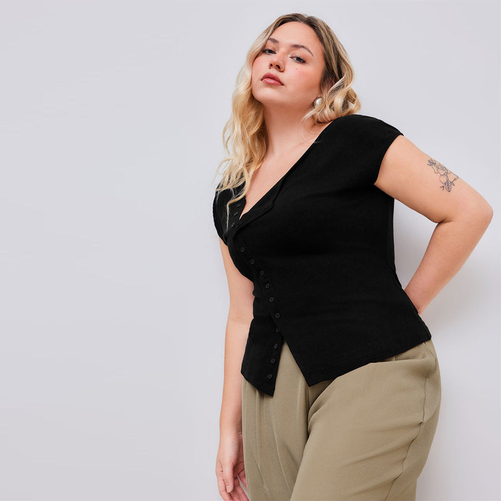 Slim-Fit Diagonal Collar Tee – Lightweight Summer Top