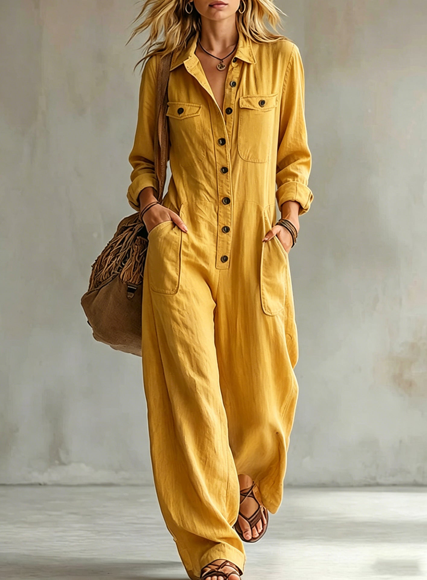 Women's Casual Linen Workwear Jumpsuit