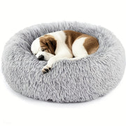 Calming Donut Dog & Cat Bed - 24 Inch Round Washable & Heatable Soft Plush Cushion, Anti-Anxiety Fluffy Bed for Small & Medium Pets up to 25 lbs, Durable Polyester Bed with Cozy