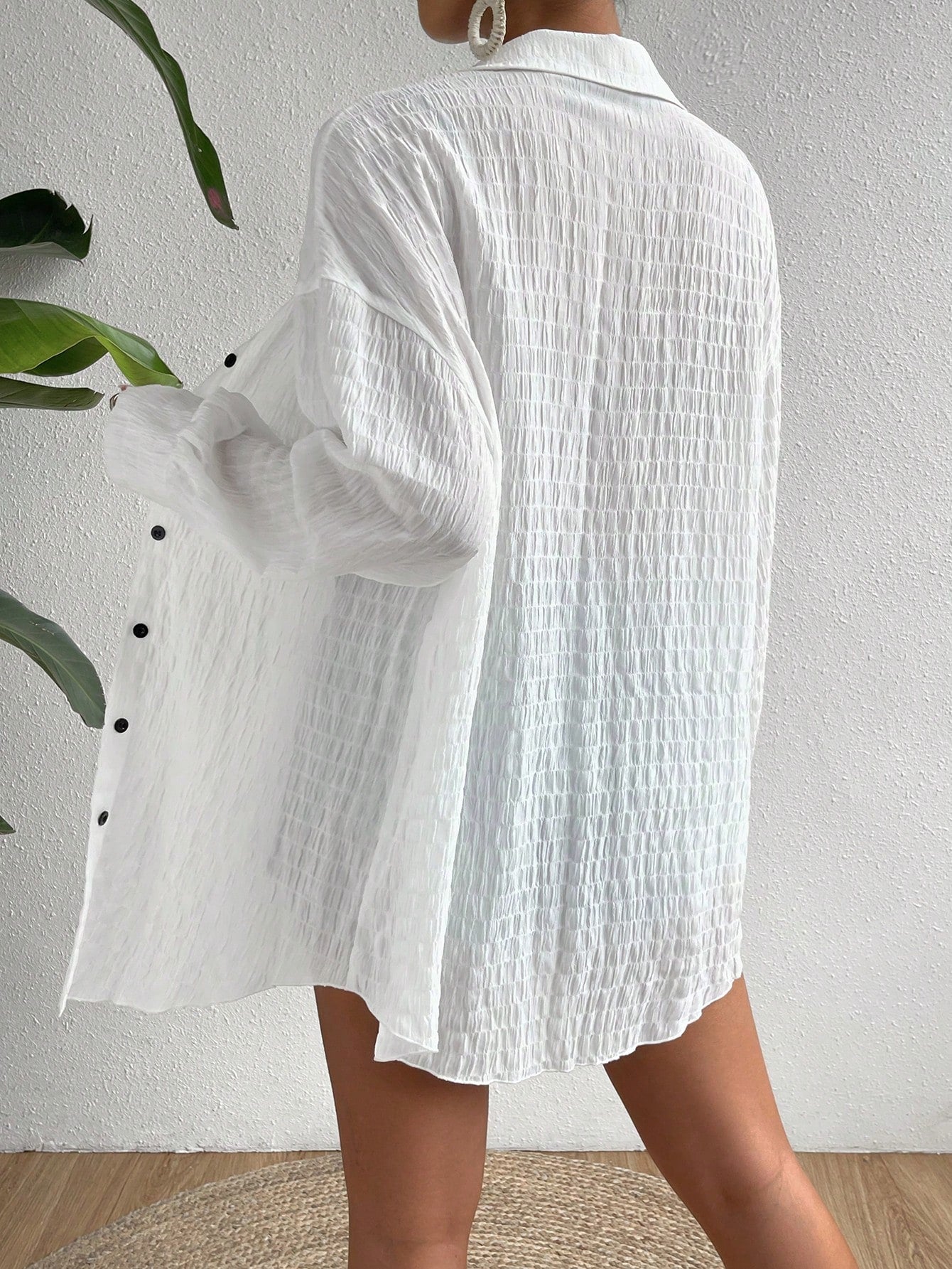 Drop Shoulder Button Front Kimono,Long Sleeve Tops