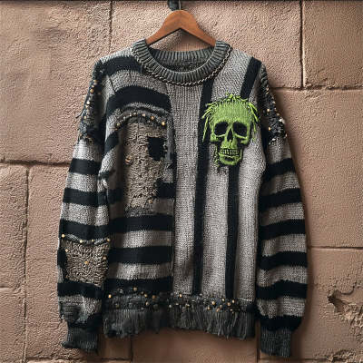Womens Unique Loose-fitting Knit Sweater with Autumnwinter Prints