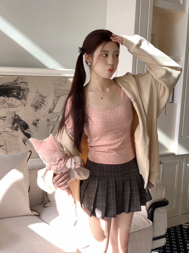 Floral Lace Long Sleeve Slim Crop Top