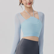 Mesh Long-Sleeve Yoga Top with Built-In Bra