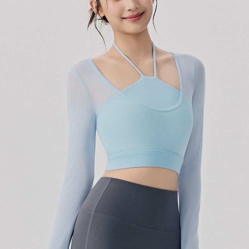 Mesh Long-Sleeve Yoga Top with Built-In Bra