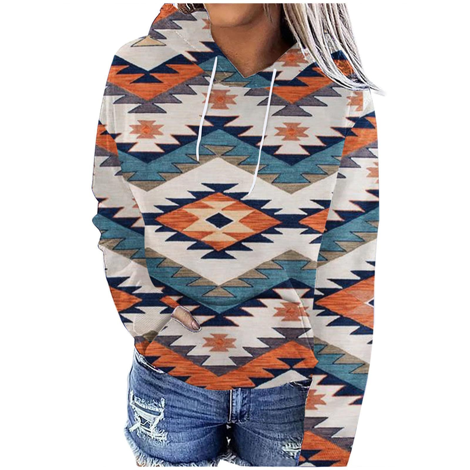 Women's 3D Retro Multicolor Hooded Sweatshirt with Pockets