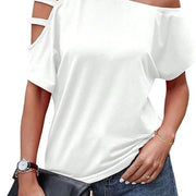 Off‑Shoulder Asymmetrical Short‑Sleeve Top – Trendy Casual V‑Cut Tee