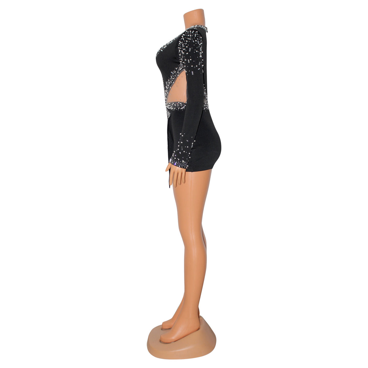 V-neck Rhinestone Tight Long Sleeve Jumpsuit