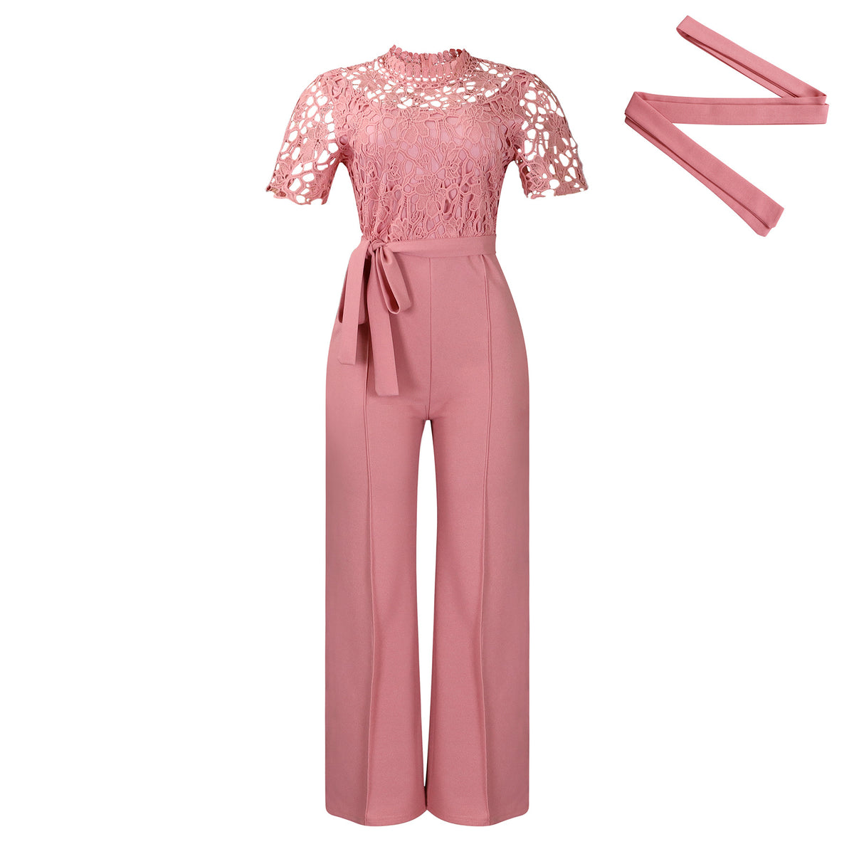 Lace Hollow-Out High-Waist Wide-Leg Jumpsuit