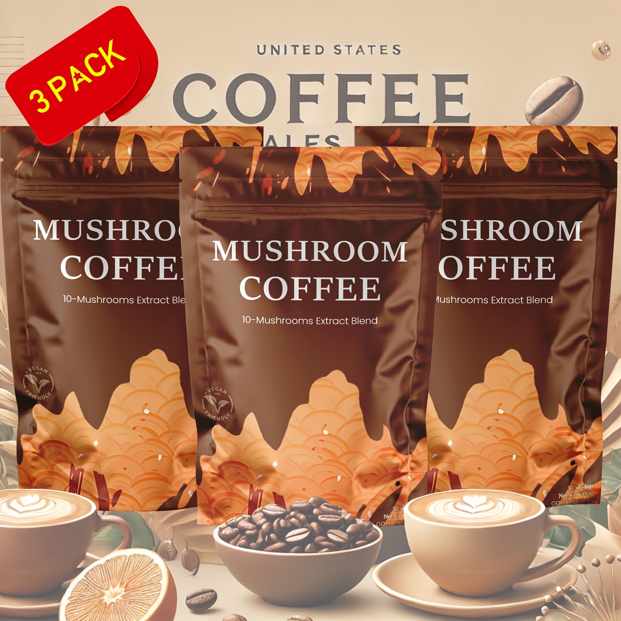 Organic Instant Coffee Blend with Adaptogenic Mushrooms and MCT Oil, 6.35 oz