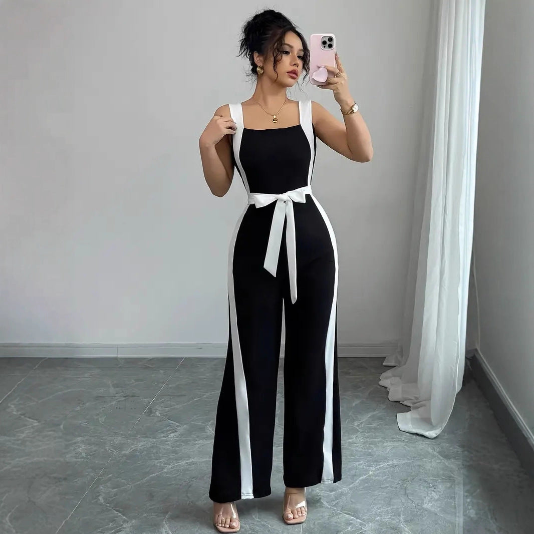 Women's Colorblock Suspender Jumpsuit Streetwear Romper