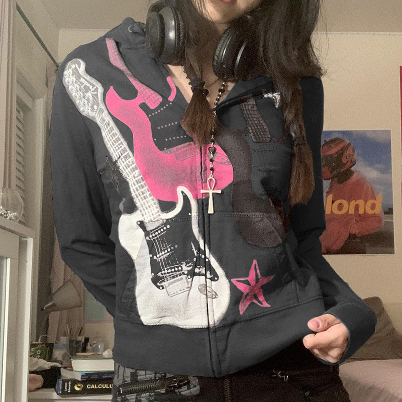 Rock Chic Electric Guitar Print Streetwear Hoodie