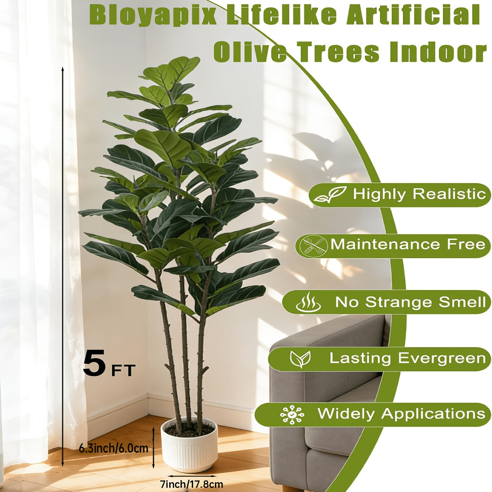 Large faux dracaena tree with white planter and moss finish