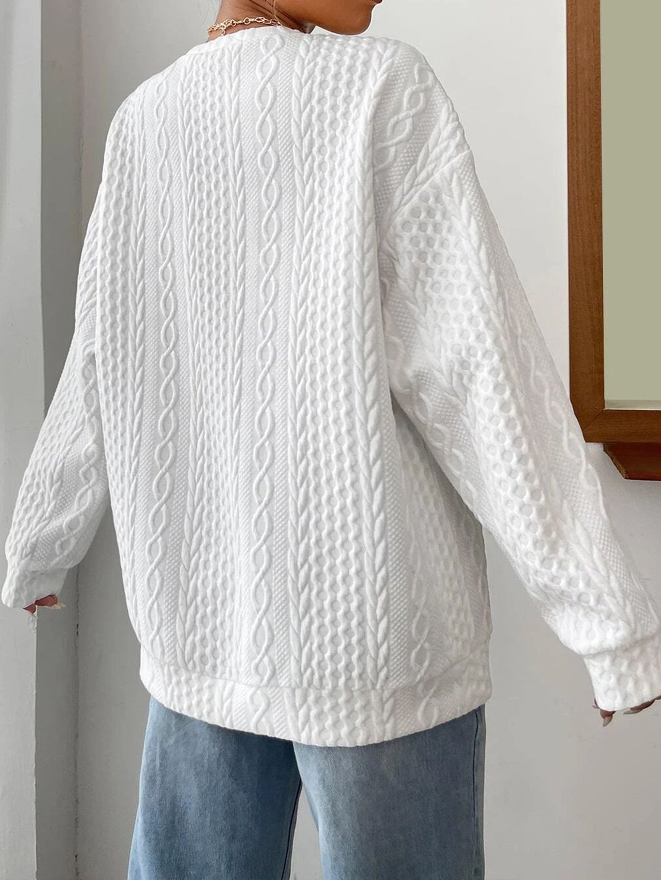 Cozy Oversized Jacquard Round Neck Hoodie for Women