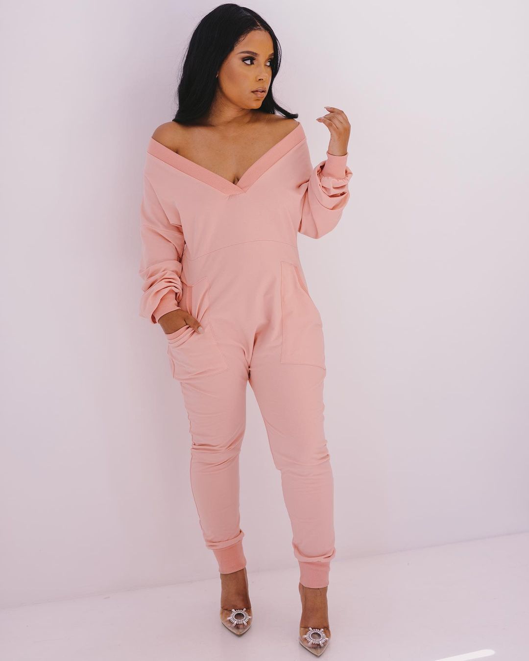 Chic Deep V-Neck Pocket Harem Jumpsuit