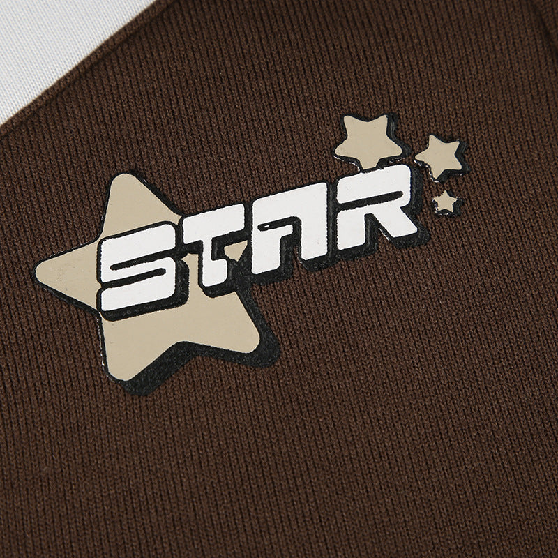 Chic Color-Block Star Print Hoodie for Women