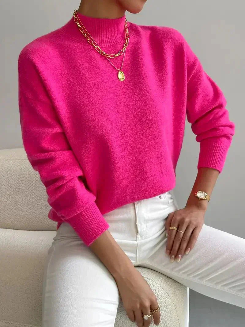 Women's Solid Color Casual and Comfortable Elegant Pullover Knitted Sweater