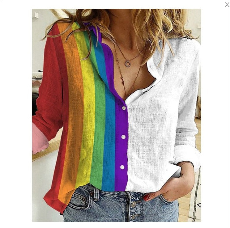 Women's 3D Digital Printing Fashion European And American Style Lapel Long Sleeve Shirt