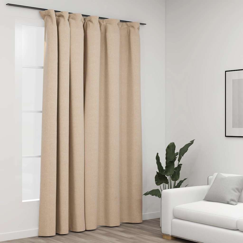 Blackout Curtain with Hooks, Linen Look; Blackout Curtain with