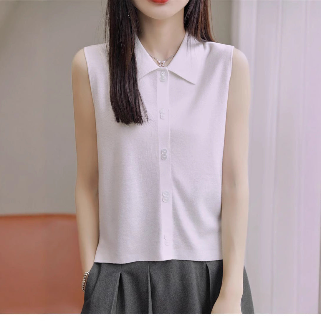 Shirt Collar Knitted Vest For Women New Autumn And Winter Base