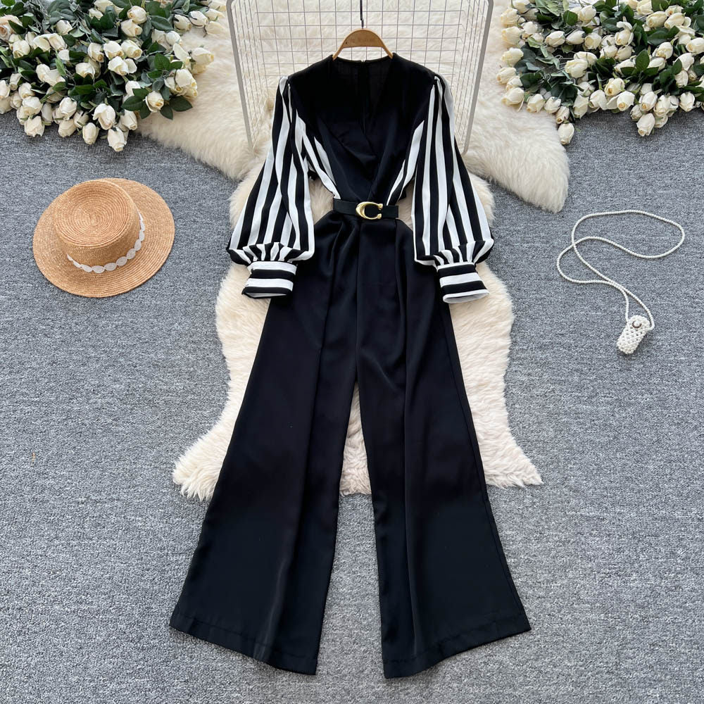 Elegant Floral Patchwork Long-Sleeve Jumpsuit