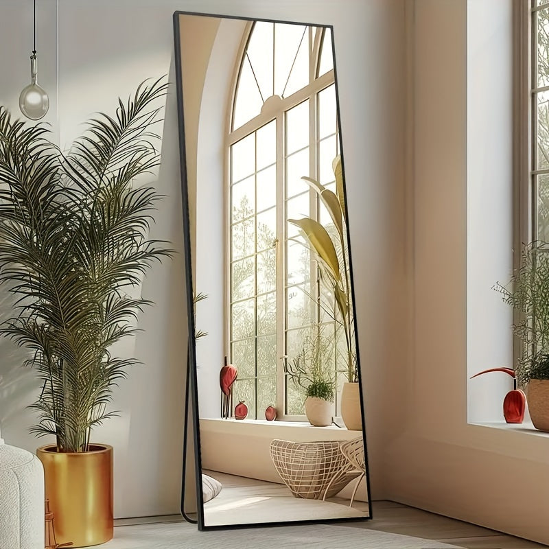 Full-length floor mirror with aluminum frame for bedroom or living room