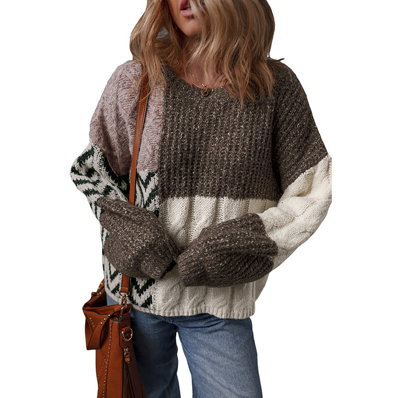 Women's Round Neck European and American Leisure-style Multi-color Printed Sweater
