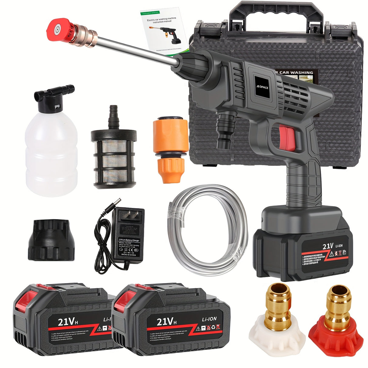 Cordless High Pressure Washer with Rechargeable Battery, Battery Powered for Car, Yard, Driveway, Garden, Green. Stainless Steel Foam Nozzle, Portable Power Car Wash Tool., NAUDHENM