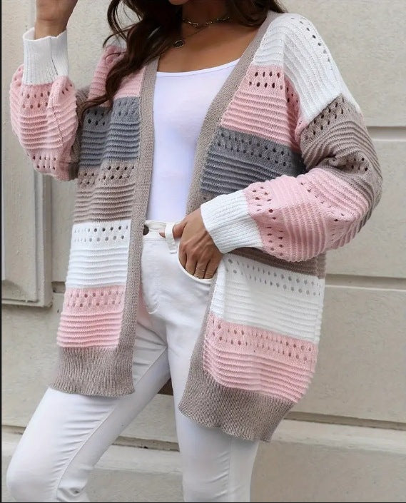 Autumn New Knitted Casual Cardigan Hollow-out Loose Womens Long-sleeve Sweater