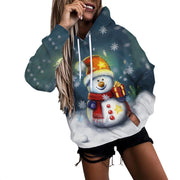 Festive 3D Snowman Christmas Casual Hooded Sweatshirt
