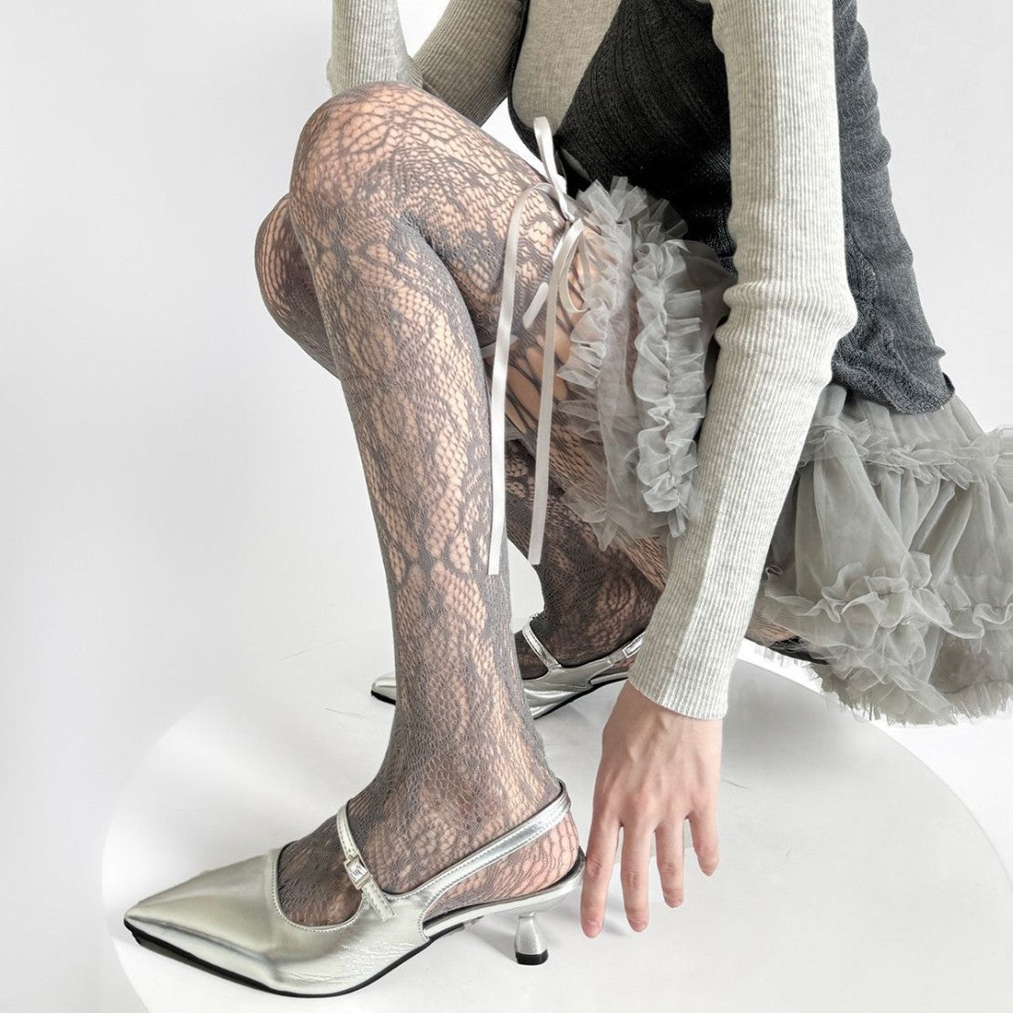 Dark Gothic Bow Fishnet Hollow-Out Pantyhose