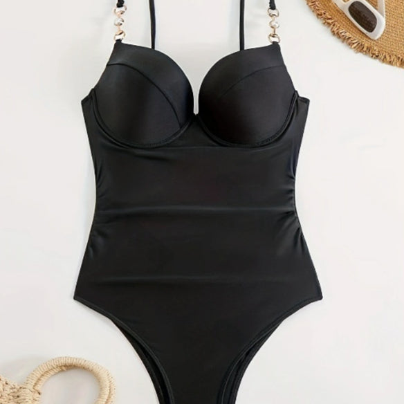 Women's Solid Pleated One-Piece Swimsuit