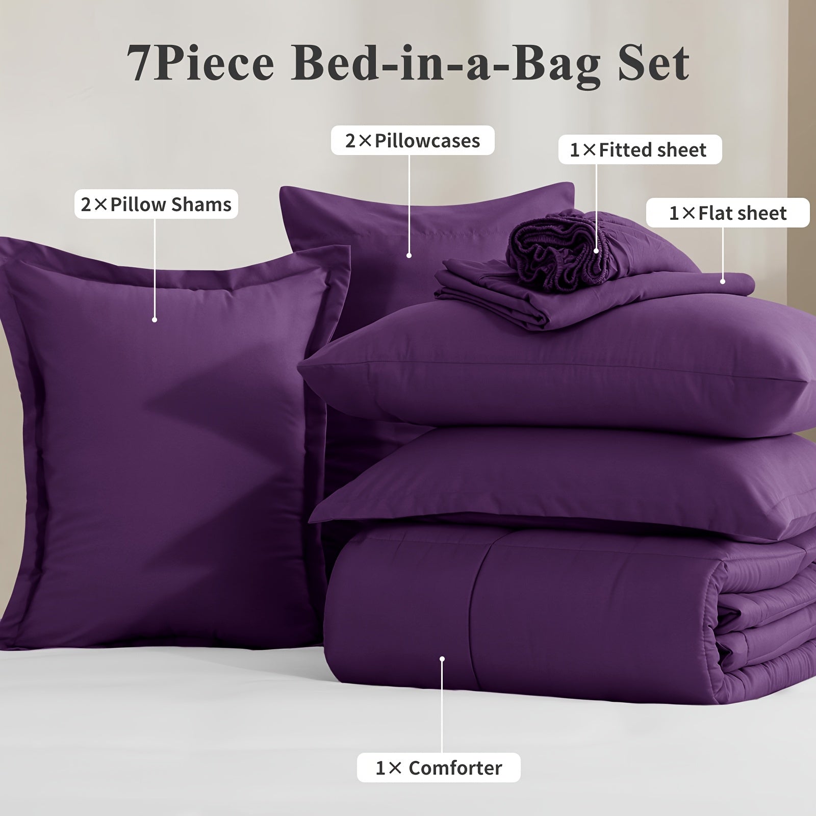 7pcs Ultra-Soft Bed In A Bag, Down Alternative Bedding Sets With All Season Quilted Comforter, Flat Sheet, Fitted Sheet, Pillowcases -Gifts For The Family And Friends