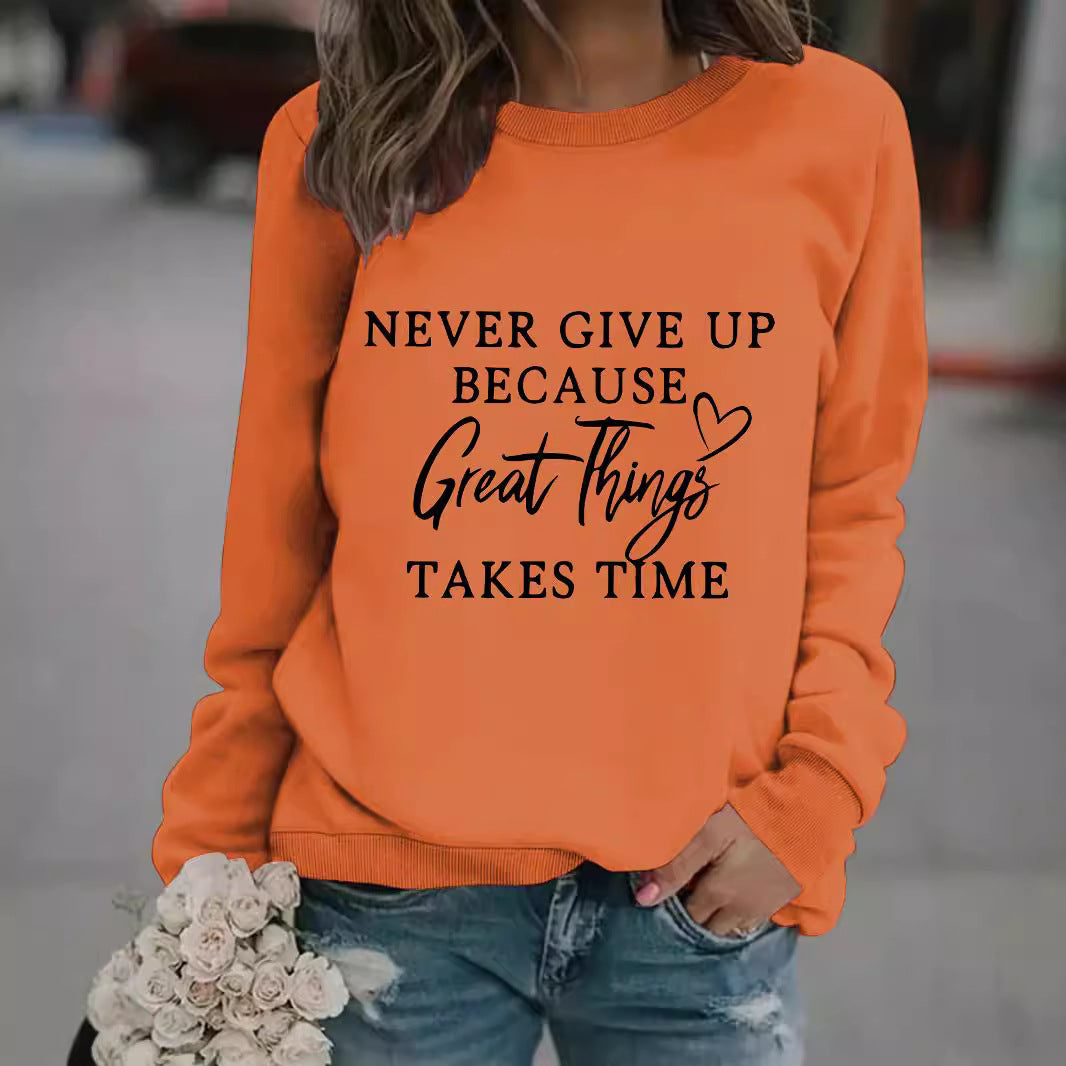Chic Round Neck Print Long Sleeve Casual Sweatshirt