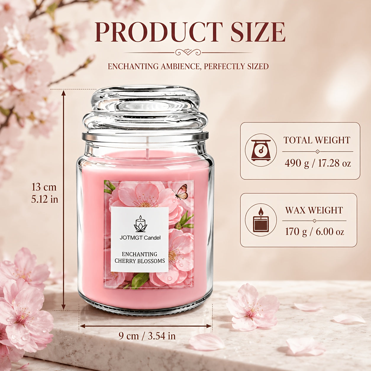 2‑Piece Lavender & Cherry Blossom Scented Candle Set – Single Wick, Ultra‑Long Burn