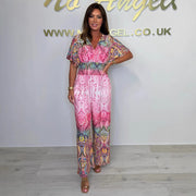 Chic V-Neck Multicolor Print Casual Women's Jumpsuit