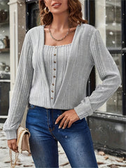 Loose Long Sleeve Knit Top for Women - Casual Fashion Blouse