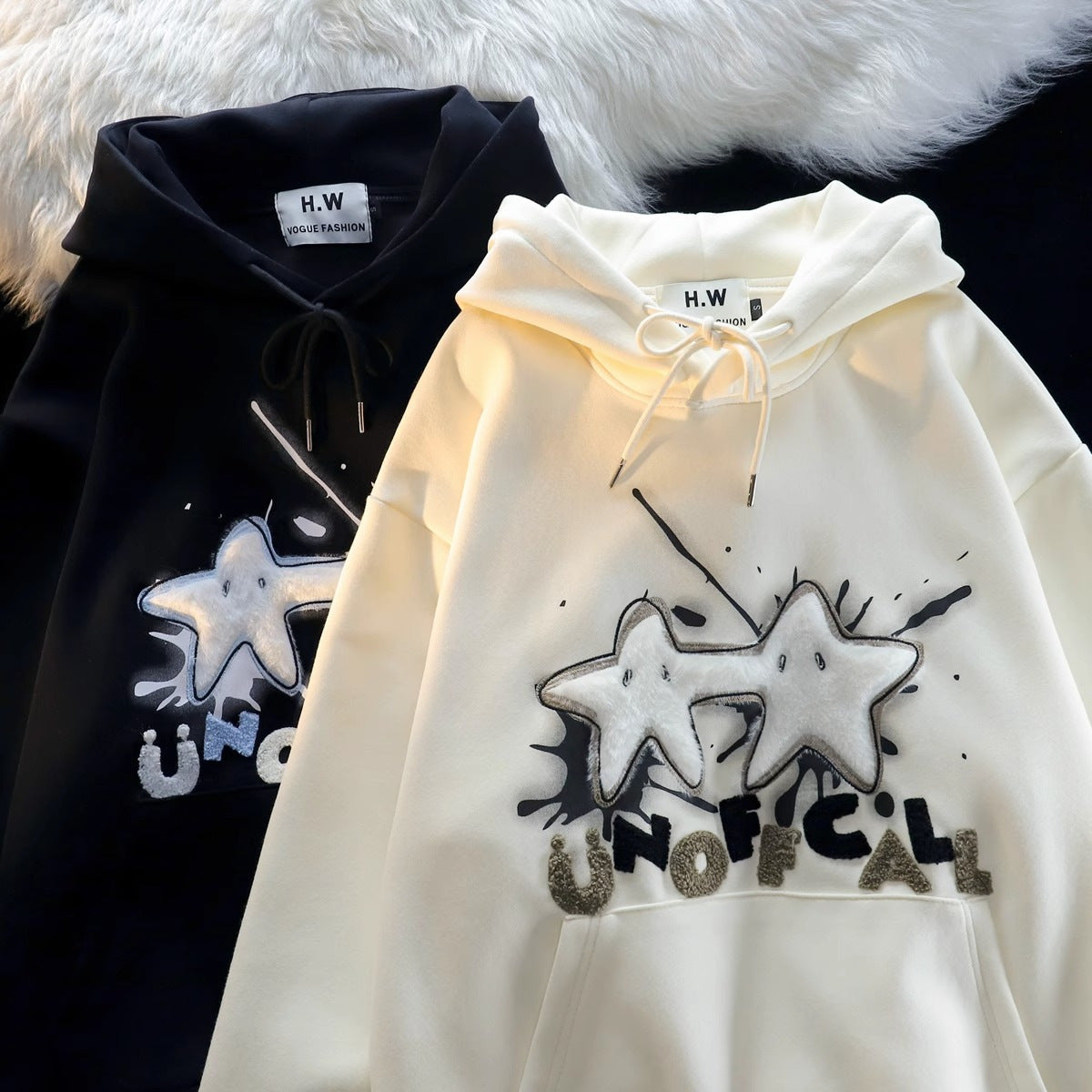 Women's Streetwear Flocked Star Graphic Hoodie