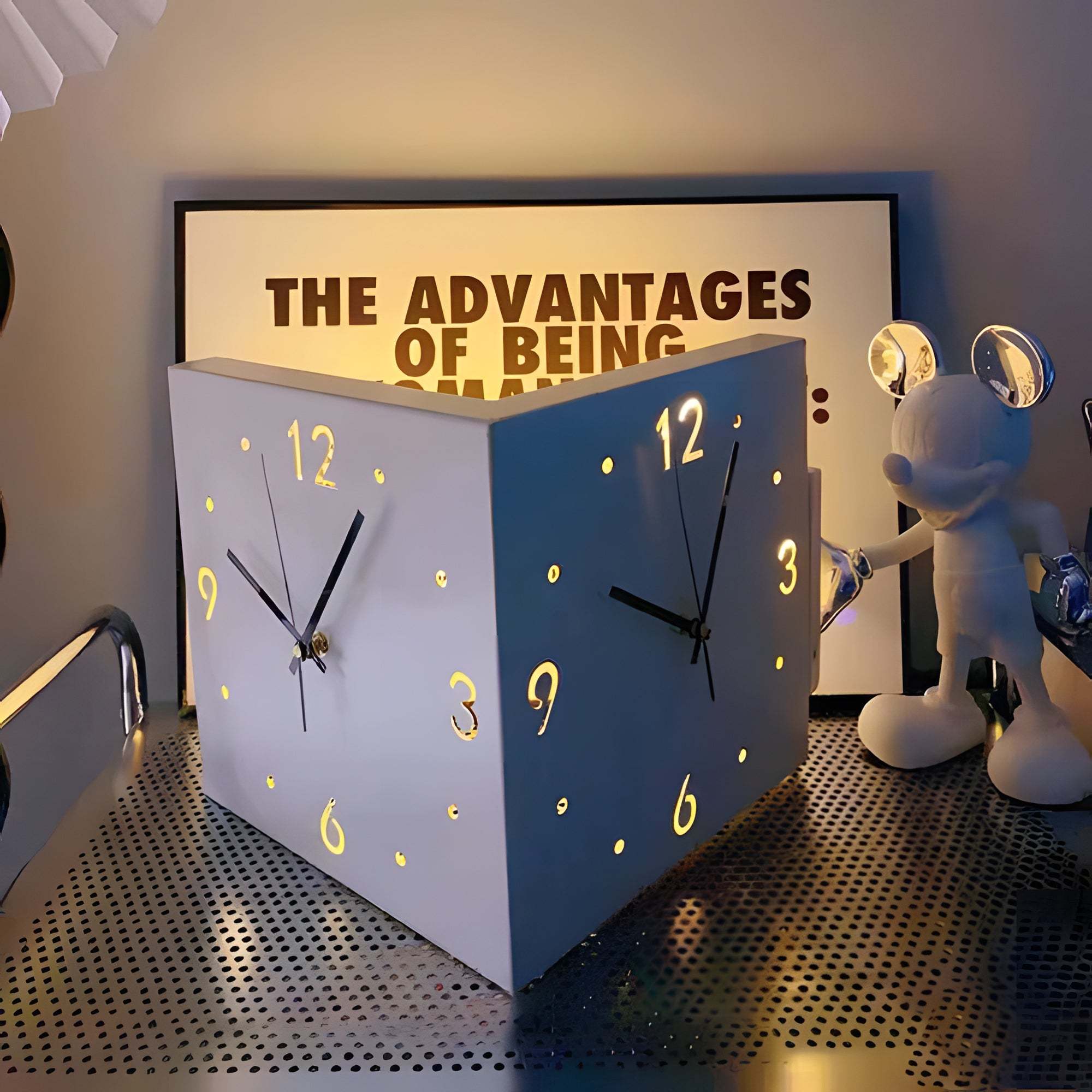 Modern Double-Sided Luminous Corner Wall Clock with Digital Display