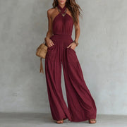 Womens Slim-fit Backless Sleeveless Wide-leg Jumpsuit