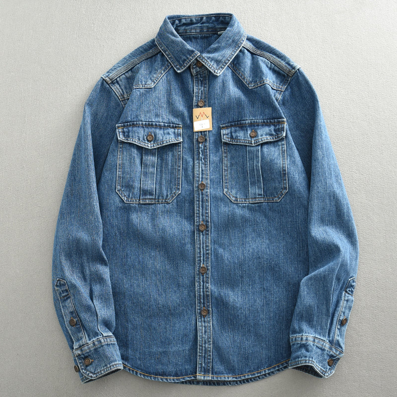 Heavy And Thick Workwear Denim Shirt Loose Oversized Long Sleeves Men