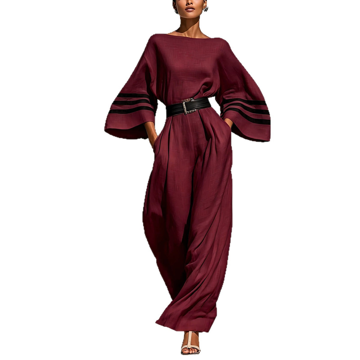 Womens Linen Blend Wide-Leg Jumpsuit